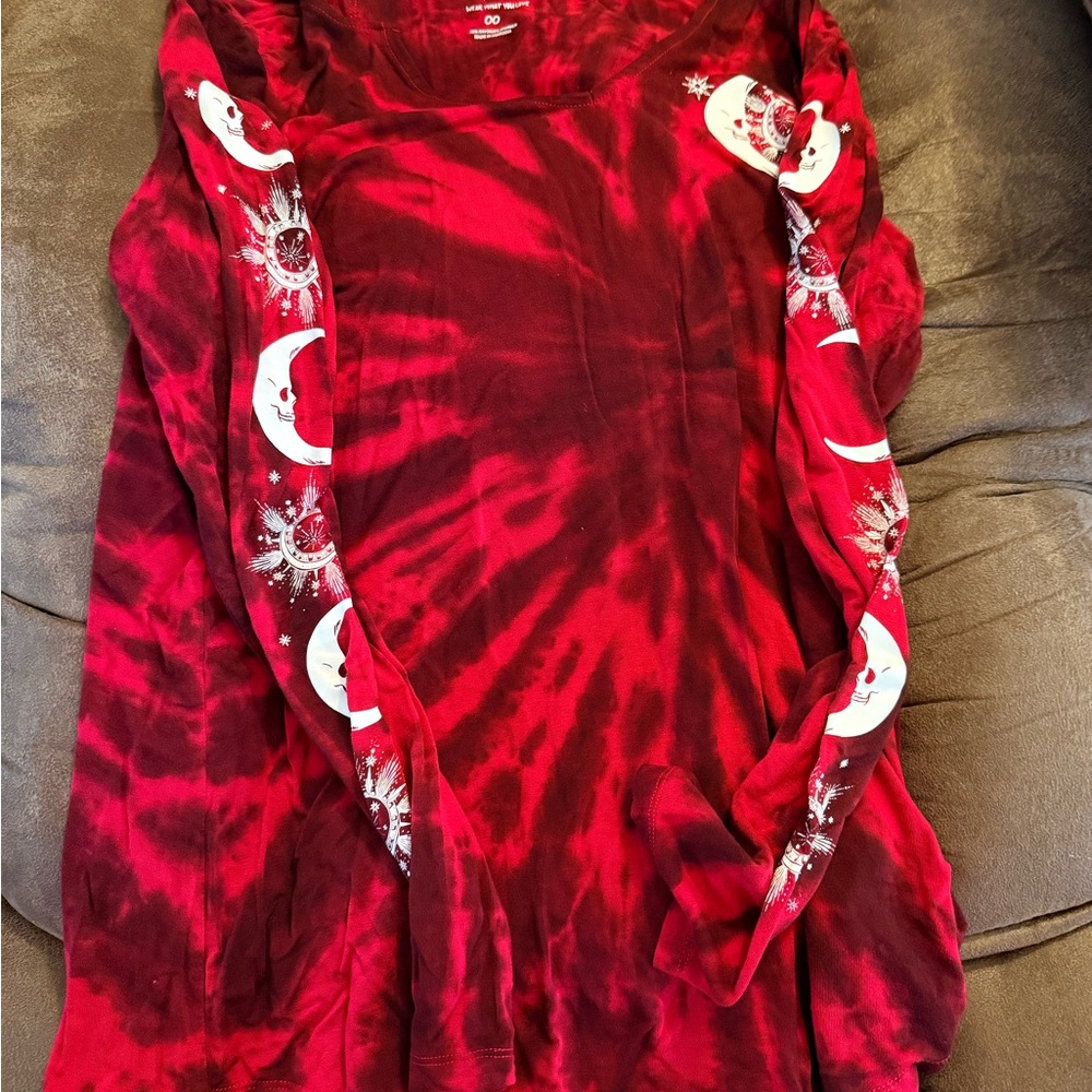 Torrid Red Tie-Dye Long Sleeve Tee with Moon Design